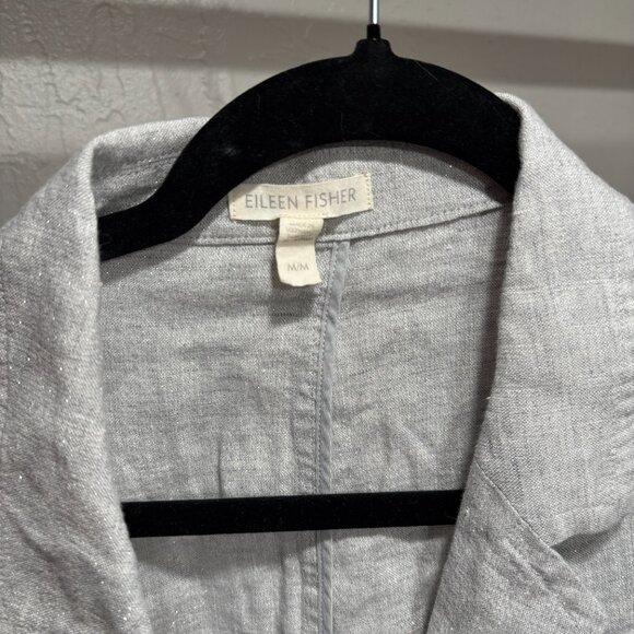 Eileen Fisher Blazer Light Gray Linen glitter Button Casual – Women’s M NWOT - Picture 4 of 12